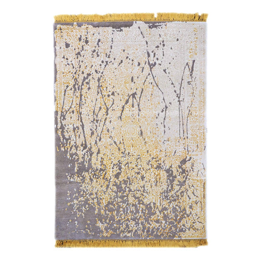 Nepalese Modern Wool & Silk 4X6 Gold, Grey & Ivory Handmade Area Rug #1143785