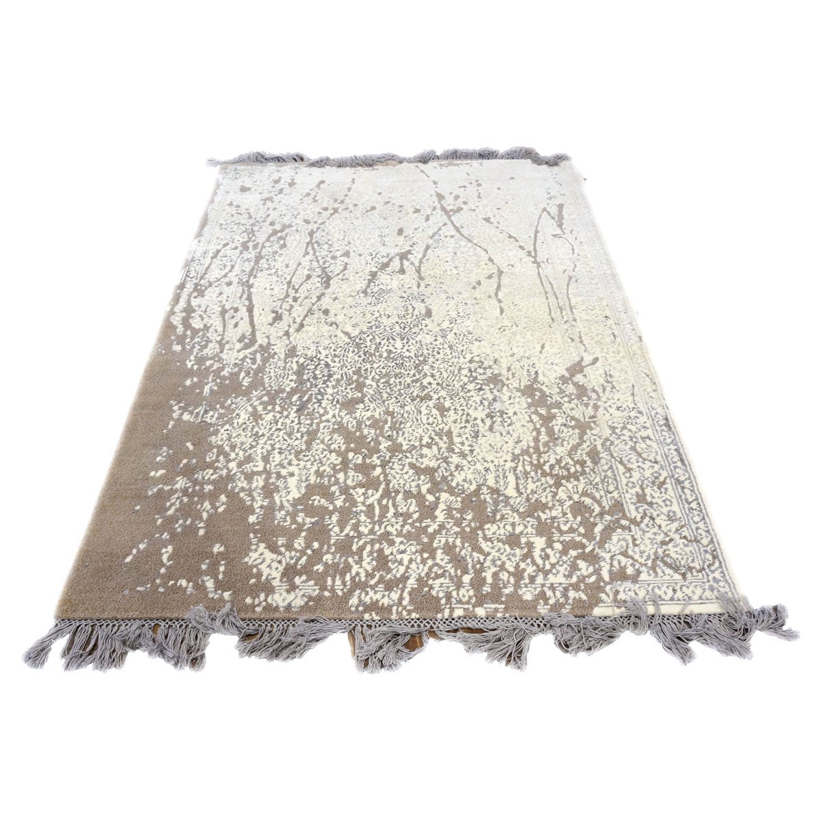 Nepalese Modern Wool & Silk 4X6 Grey, Brown & Ivory Handmade Area Rug #1143788