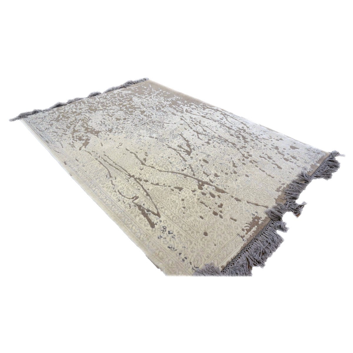 Nepalese Modern Wool & Silk 4X6 Grey, Brown & Ivory Handmade Area Rug #1143788