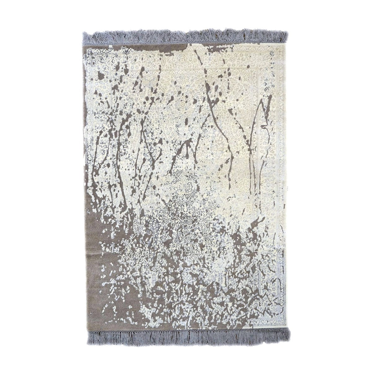 Nepalese Modern Wool & Silk 4X6 Grey, Brown & Ivory Handmade Area Rug #1143788
