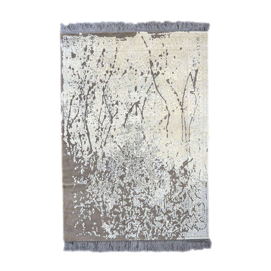 Nepalese Modern Wool & Silk 4X6 Grey, Brown & Ivory Handmade Area Rug #1143788