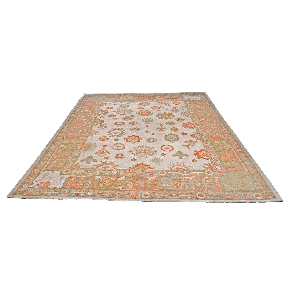 21st Century Turkish Oushak Wool 9x11 Ivory, Yellow, & Rust Handmade Area Rug #1143837