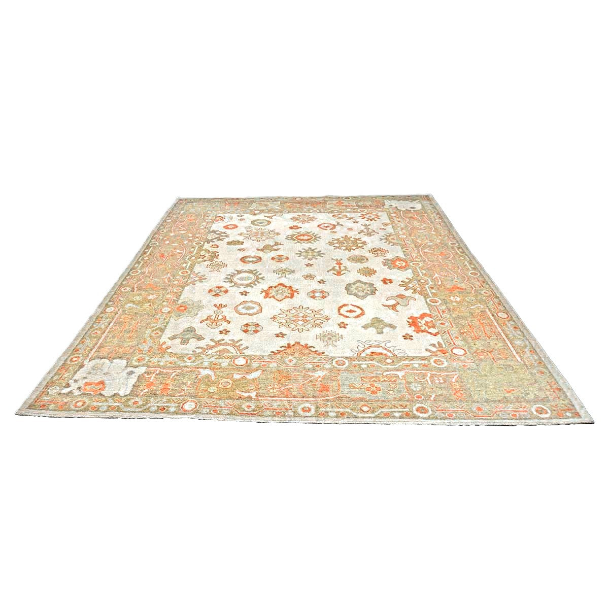 21st Century Turkish Oushak Wool 9x11 Ivory, Yellow, & Rust Handmade Area Rug #1143837