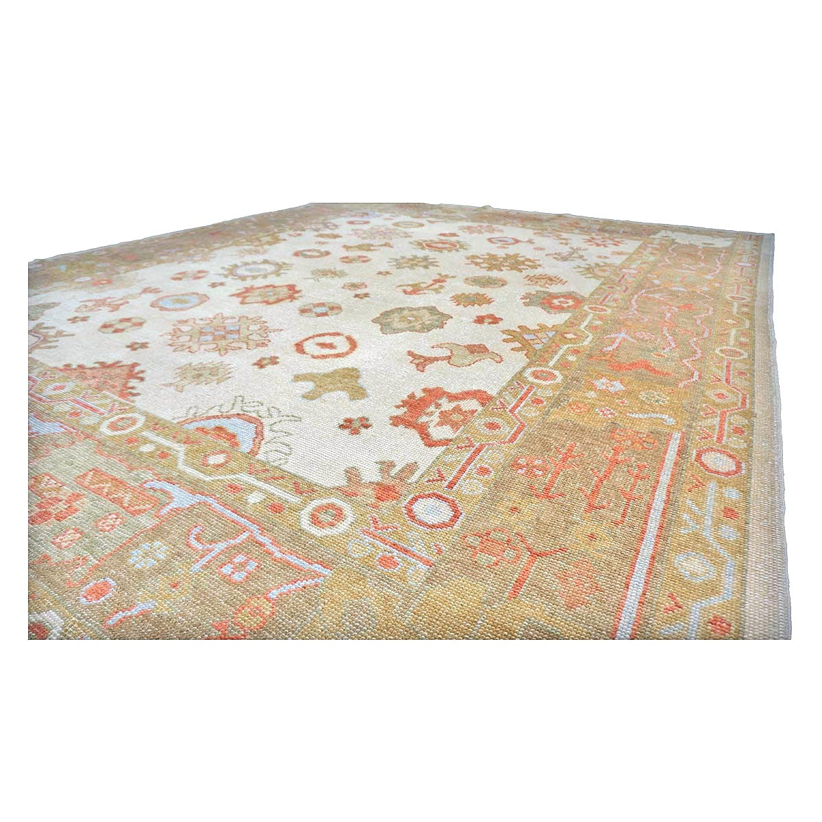 21st Century Turkish Oushak Wool 9x11 Ivory, Yellow, & Rust Handmade Area Rug #1143837