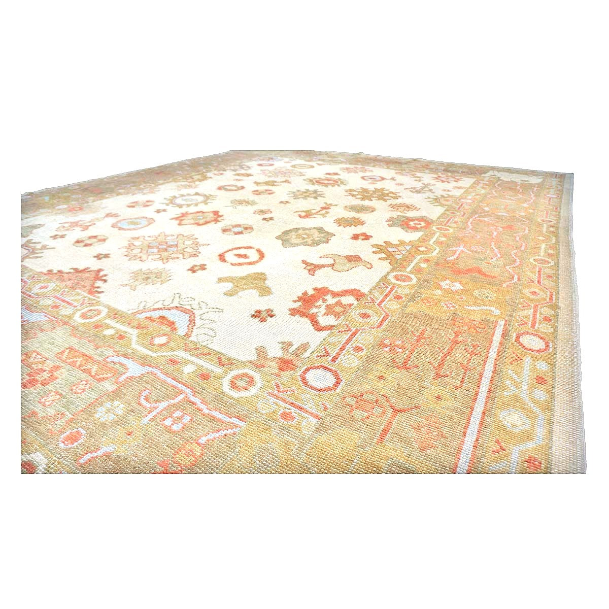 21st Century Turkish Oushak Wool 9x11 Ivory, Yellow, & Rust Handmade Area Rug #1143837