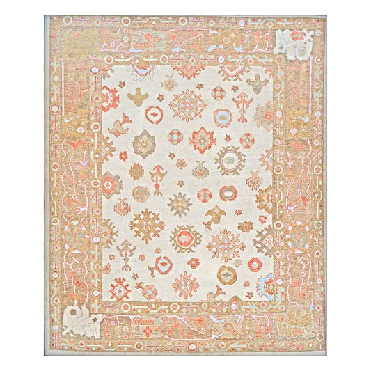 21st Century Turkish Oushak Wool 9x11 Ivory, Yellow, & Rust Handmade Area Rug #1143837