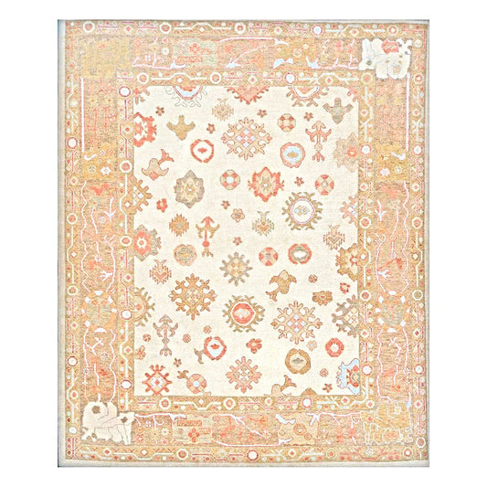 21st Century Turkish Oushak Wool 9x11 Ivory, Yellow, & Rust Handmade Area Rug #1143837