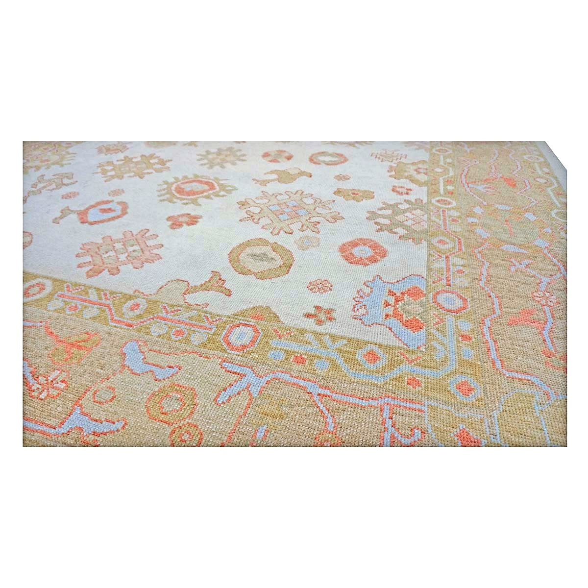 21st Century Turkish Oushak Wool 9x11 Ivory, Yellow, & Rust Handmade Area Rug #1143837
