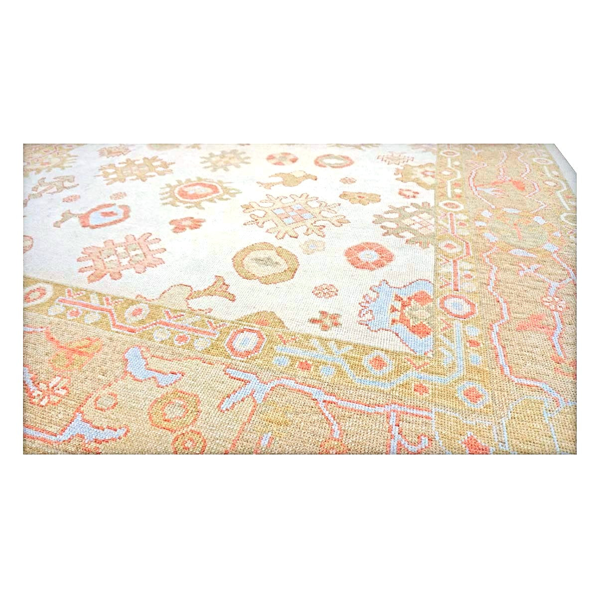 21st Century Turkish Oushak Wool 9x11 Ivory, Yellow, & Rust Handmade Area Rug #1143837