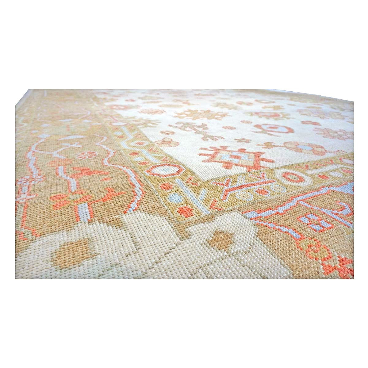 21st Century Turkish Oushak Wool 9x11 Ivory, Yellow, & Rust Handmade Area Rug #1143837