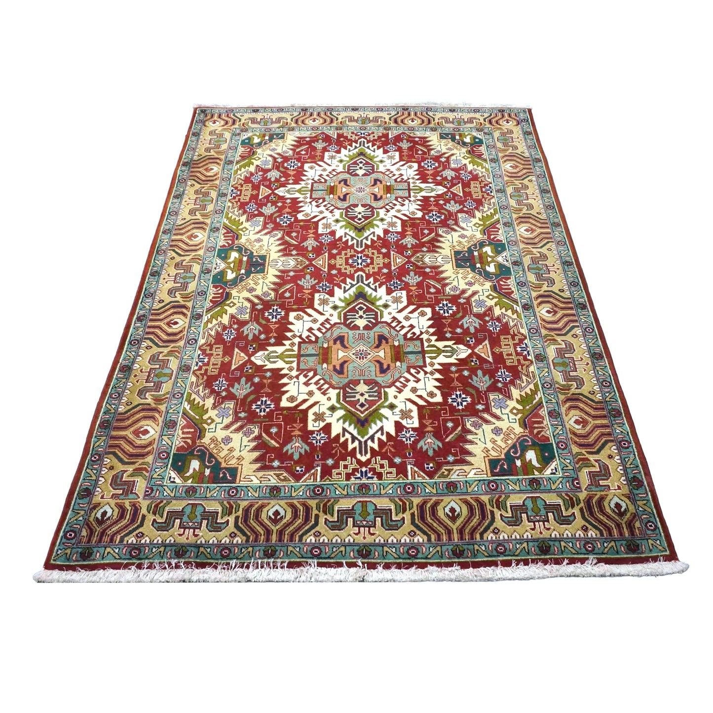 Antique Persian Tabriz Wool 3x5 Red, Ivory & Tan Handmade Area Rug #1143840