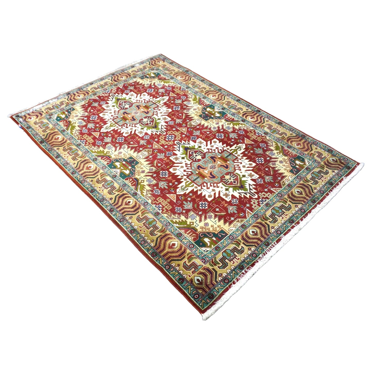 Antique Persian Tabriz Wool 3x5 Red, Ivory & Tan Handmade Area Rug #1143840