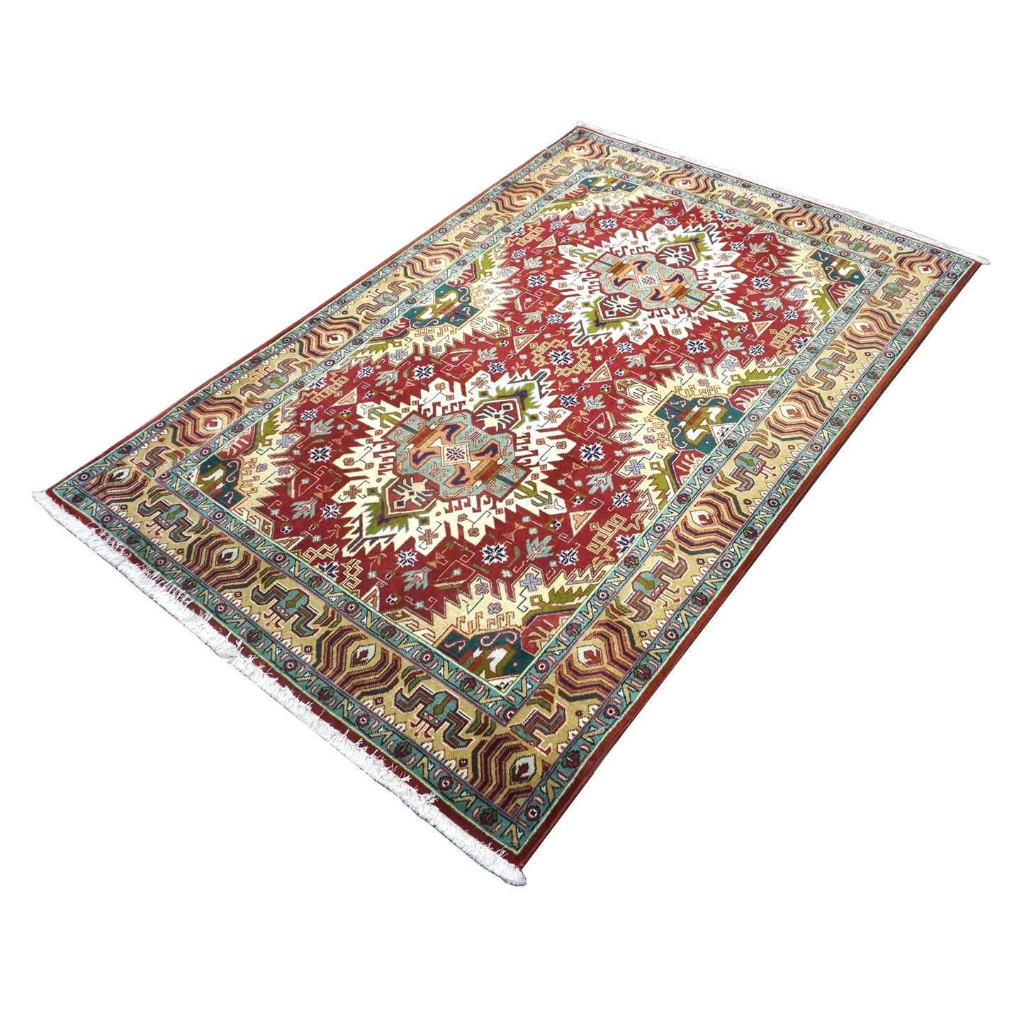 Antique Persian Tabriz Wool 3x5 Red, Ivory & Tan Handmade Area Rug #1143840