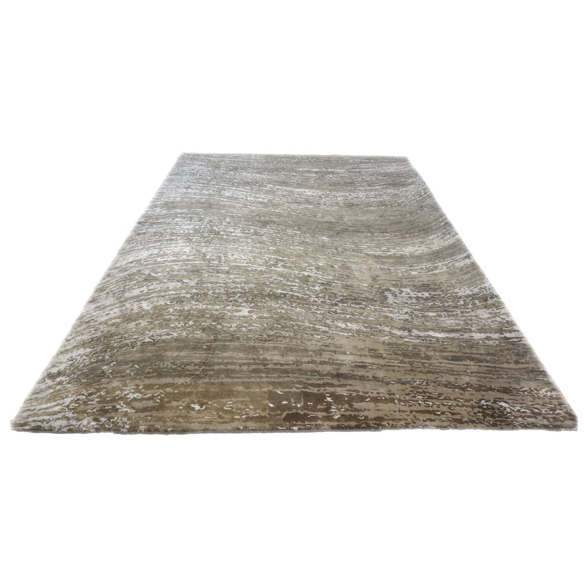 Indian Modern Wool & Silk 9X12 Tan, Ivory & Grey Handmade Area Rug #1143858