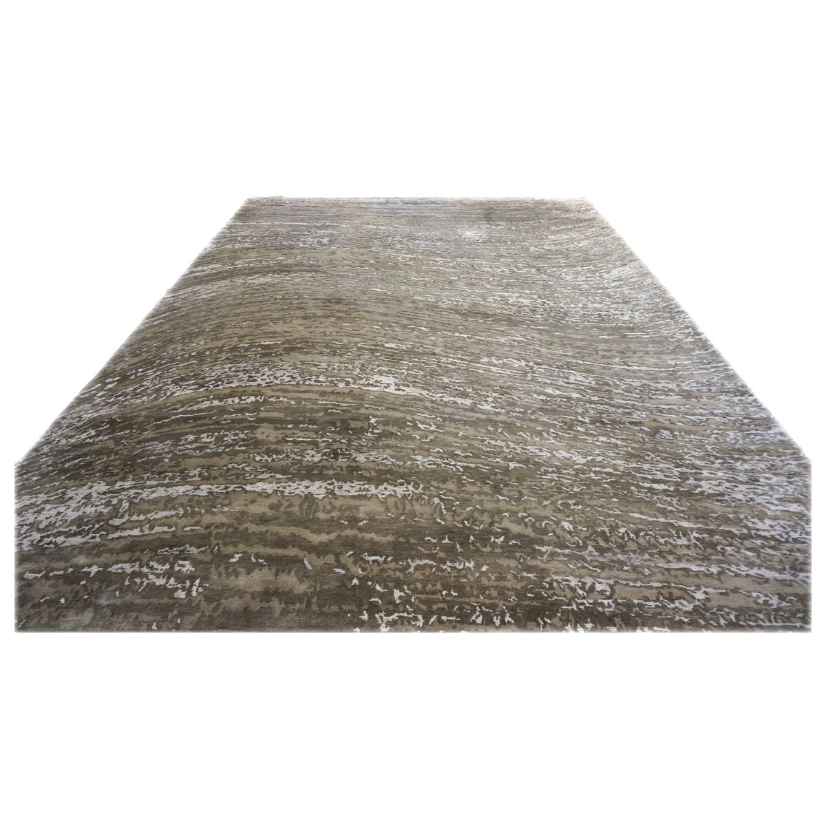 Indian Modern Wool & Silk 9X12 Tan, Ivory & Grey Handmade Area Rug #1143858