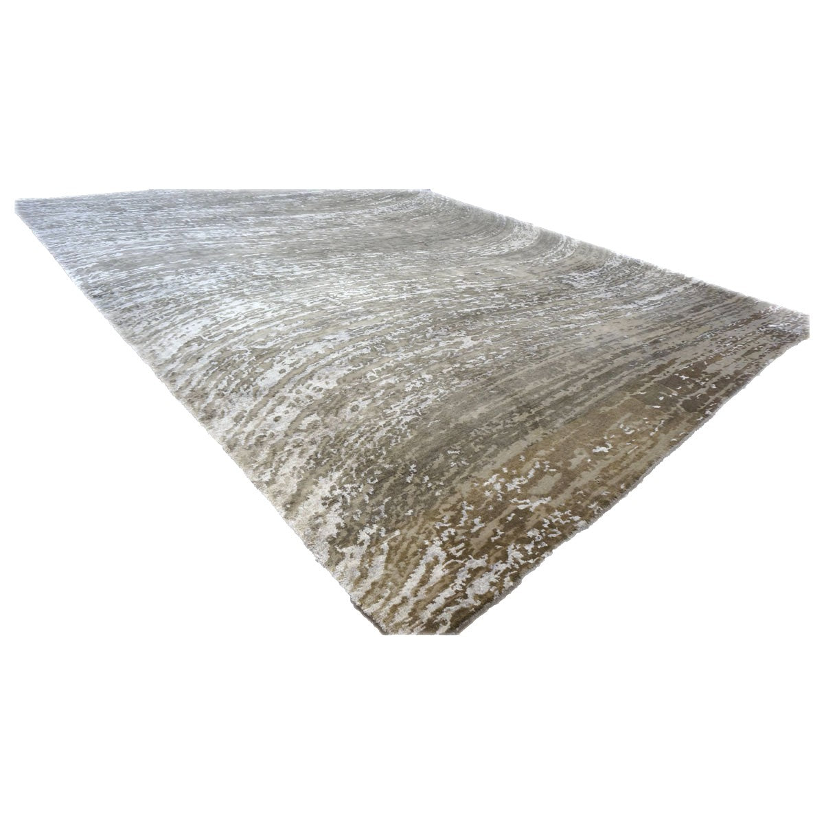 Indian Modern Wool & Silk 9X12 Tan, Ivory & Grey Handmade Area Rug #1143858