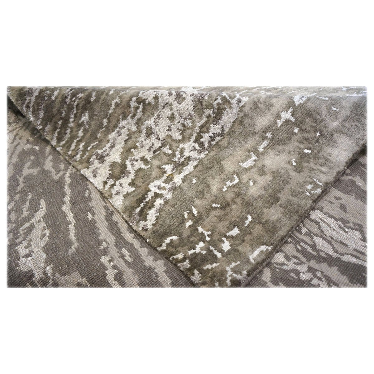 Indian Modern Wool & Silk 9X12 Tan, Ivory & Grey Handmade Area Rug #1143858