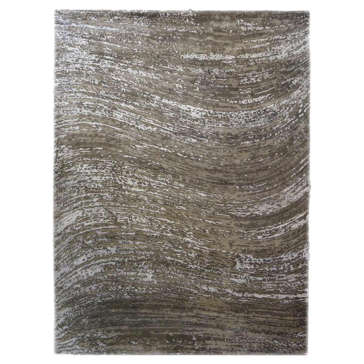 Indian Modern Wool & Silk 9X12 Tan, Ivory & Grey Handmade Area Rug #1143858