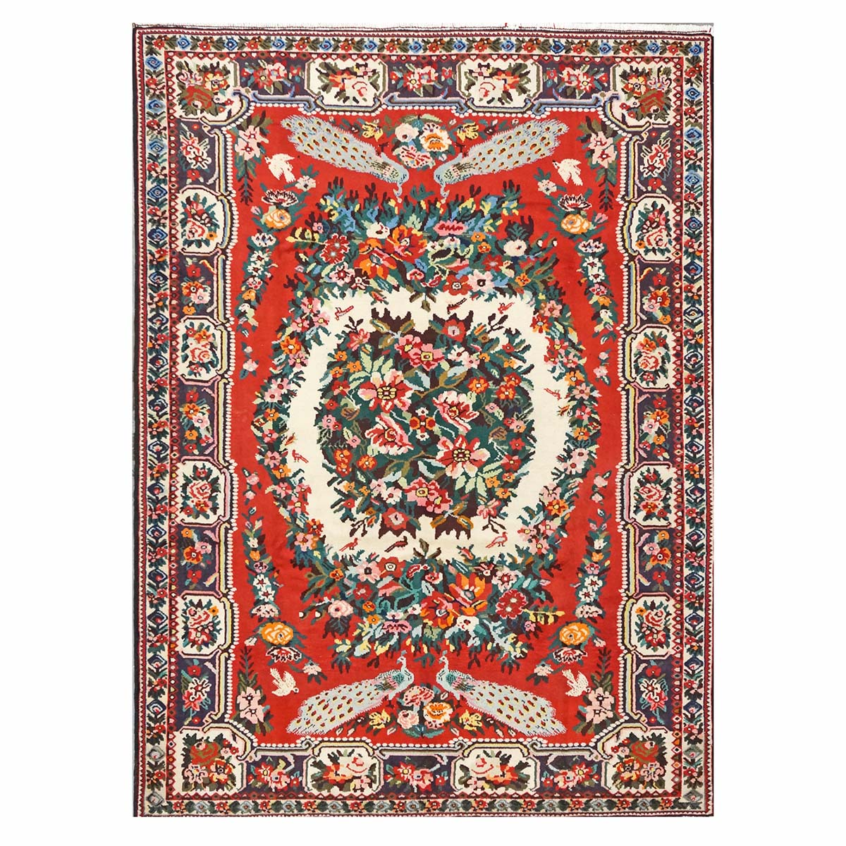 Vintage Persian Baktiari Wool 7x10 Red & Ivory Handmade Area Rug #1143868