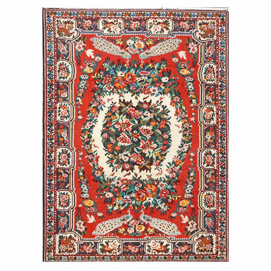 Vintage Persian Baktiari Wool 7x10 Red & Ivory Handmade Area Rug #1143868