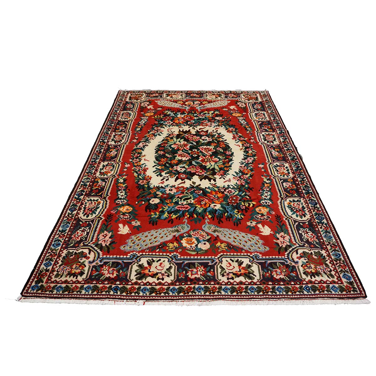 Vintage Persian Baktiari Wool 7x10 Red & Ivory Handmade Area Rug #1143868
