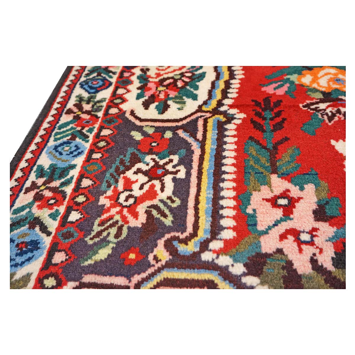 Vintage Persian Baktiari Wool 7x10 Red & Ivory Handmade Area Rug #1143868