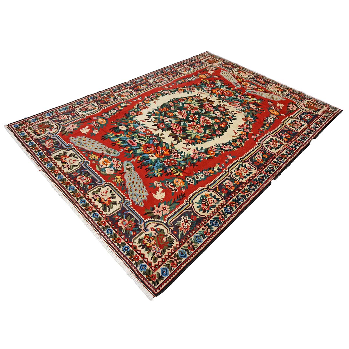 Vintage Persian Baktiari Wool 7x10 Red & Ivory Handmade Area Rug #1143868