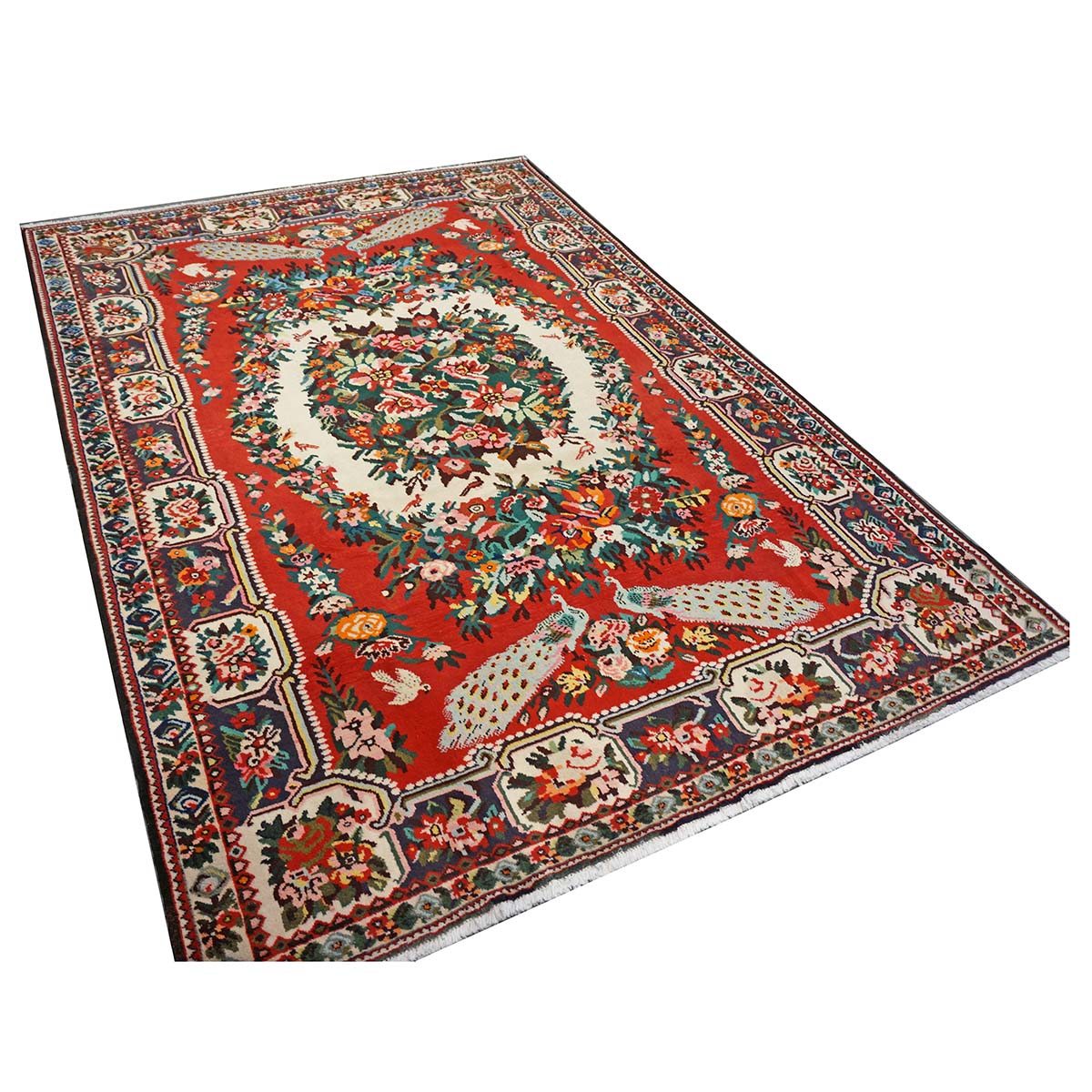 Vintage Persian Baktiari Wool 7x10 Red & Ivory Handmade Area Rug #1143868