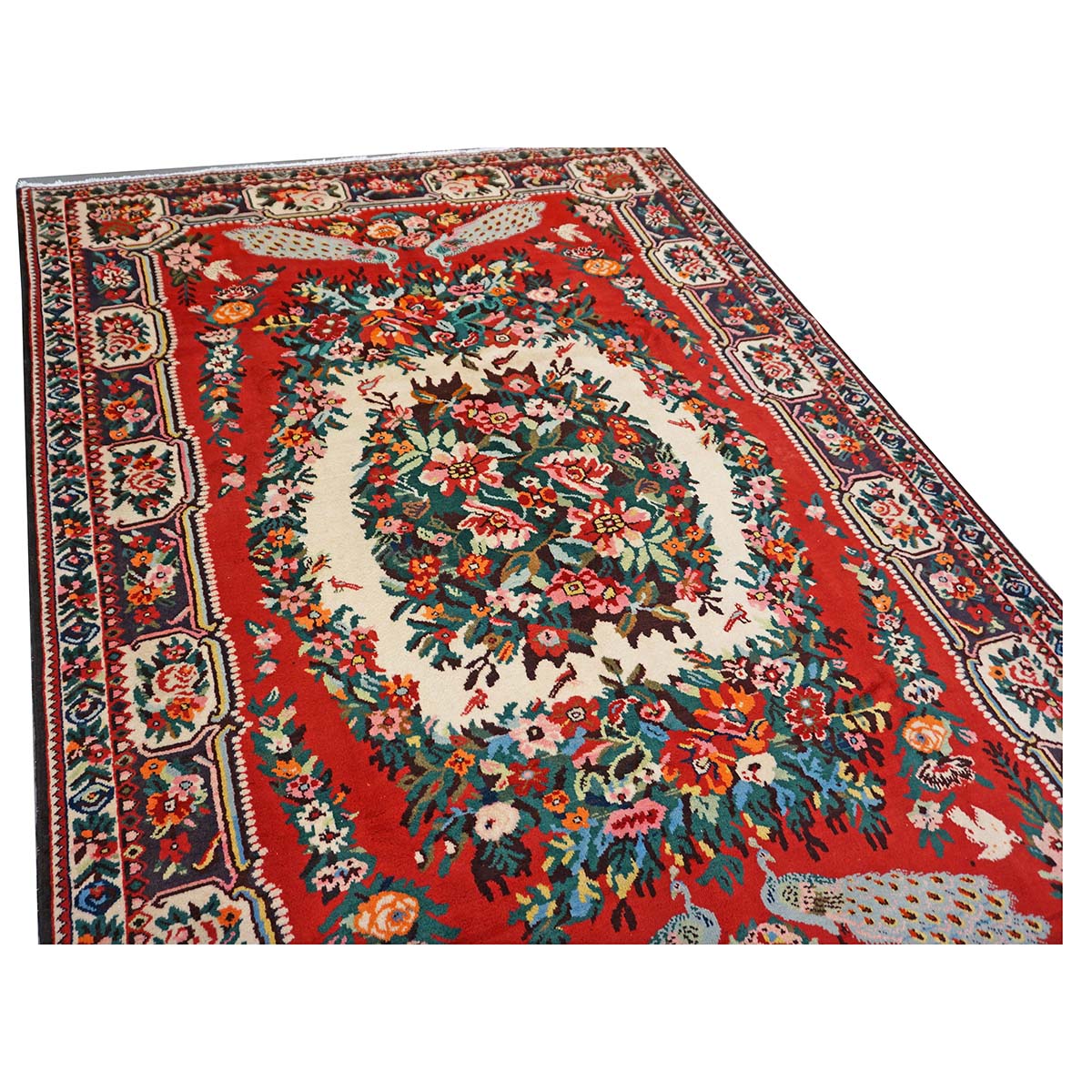 Vintage Persian Baktiari Wool 7x10 Red & Ivory Handmade Area Rug #1143868