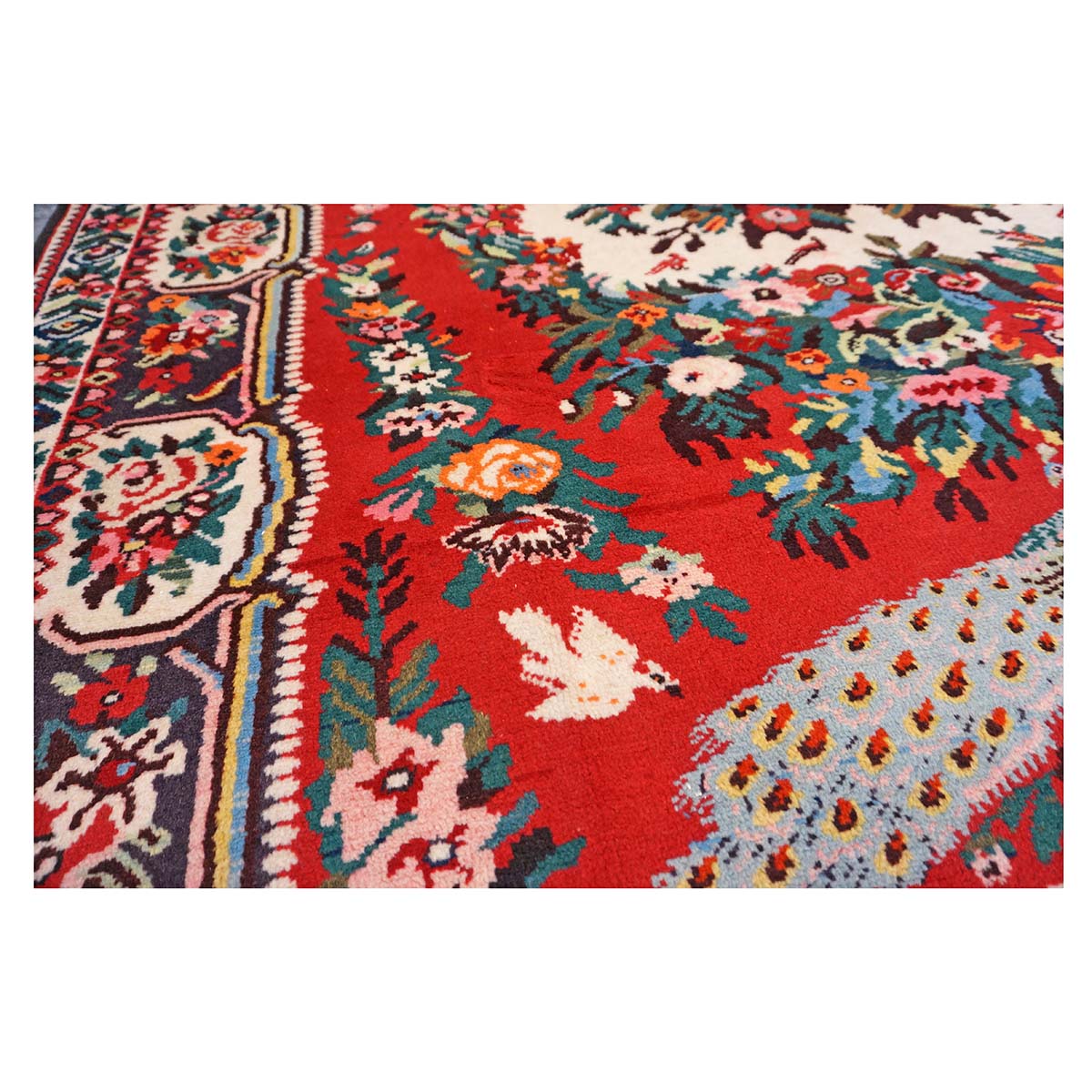 Vintage Persian Baktiari Wool 7x10 Red & Ivory Handmade Area Rug #1143868