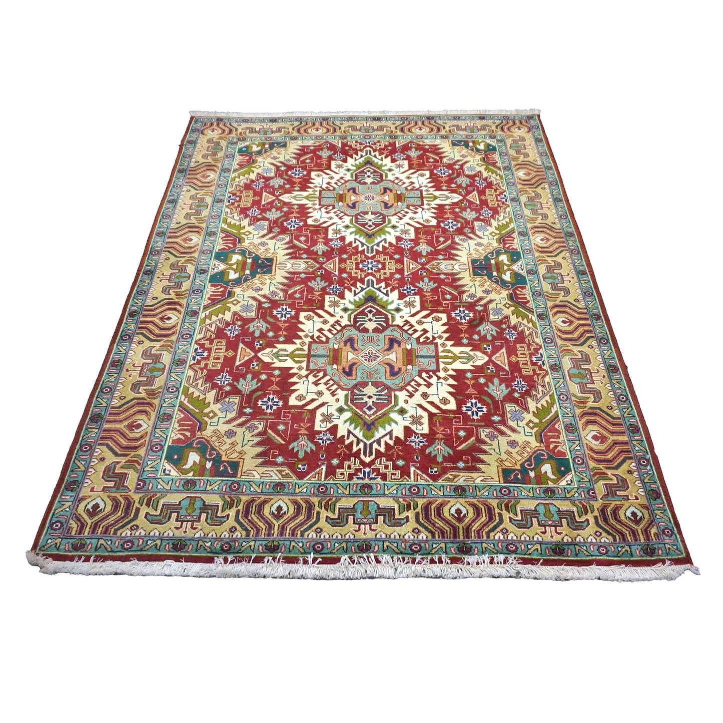 Vintage Persian Tabriz Wool 3x5 Red, Ivory & Tan Handmade Area Rug #1143871
