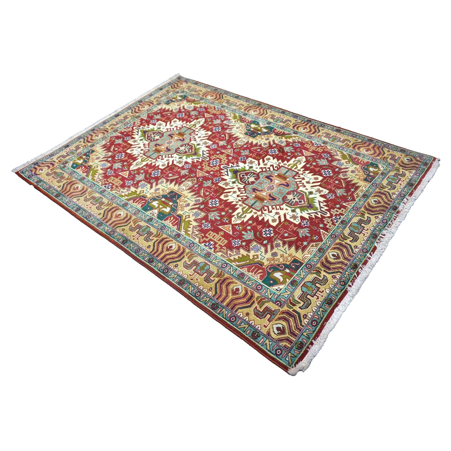 Vintage Persian Tabriz Wool 3x5 Red, Ivory & Tan Handmade Area Rug #1143871