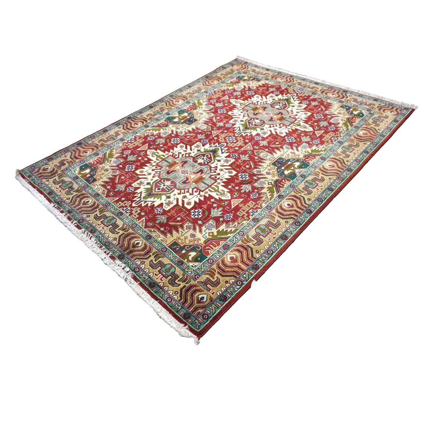 Vintage Persian Tabriz Wool 3x5 Red, Ivory & Tan Handmade Area Rug #1143871