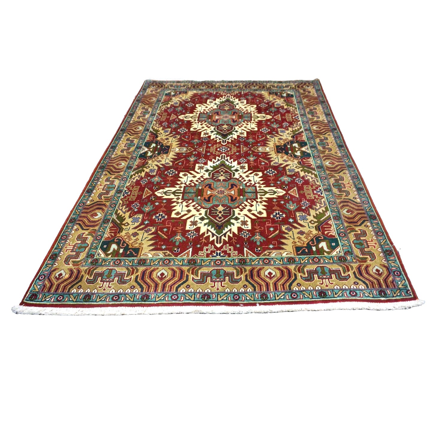 Vintage Persian Tabriz Wool 3x5 Red, Ivory & Tan Handmade Area Rug #1143871