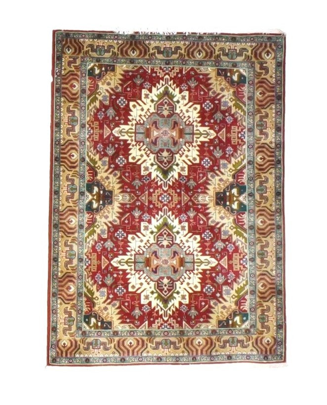 Vintage Persian Tabriz Wool 3x5 Red, Ivory & Tan Handmade Area Rug #1143871