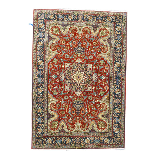 Antique Persian Tabriz Wool 3x5 Red & Navy Handmade Area Rug #1143878