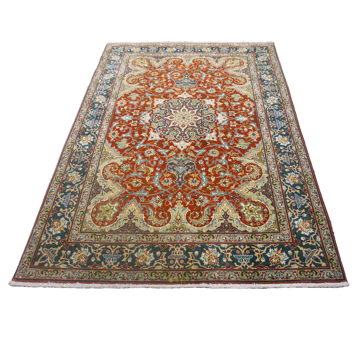 Antique Persian Tabriz Wool 3x5 Red & Navy Handmade Area Rug #1143878