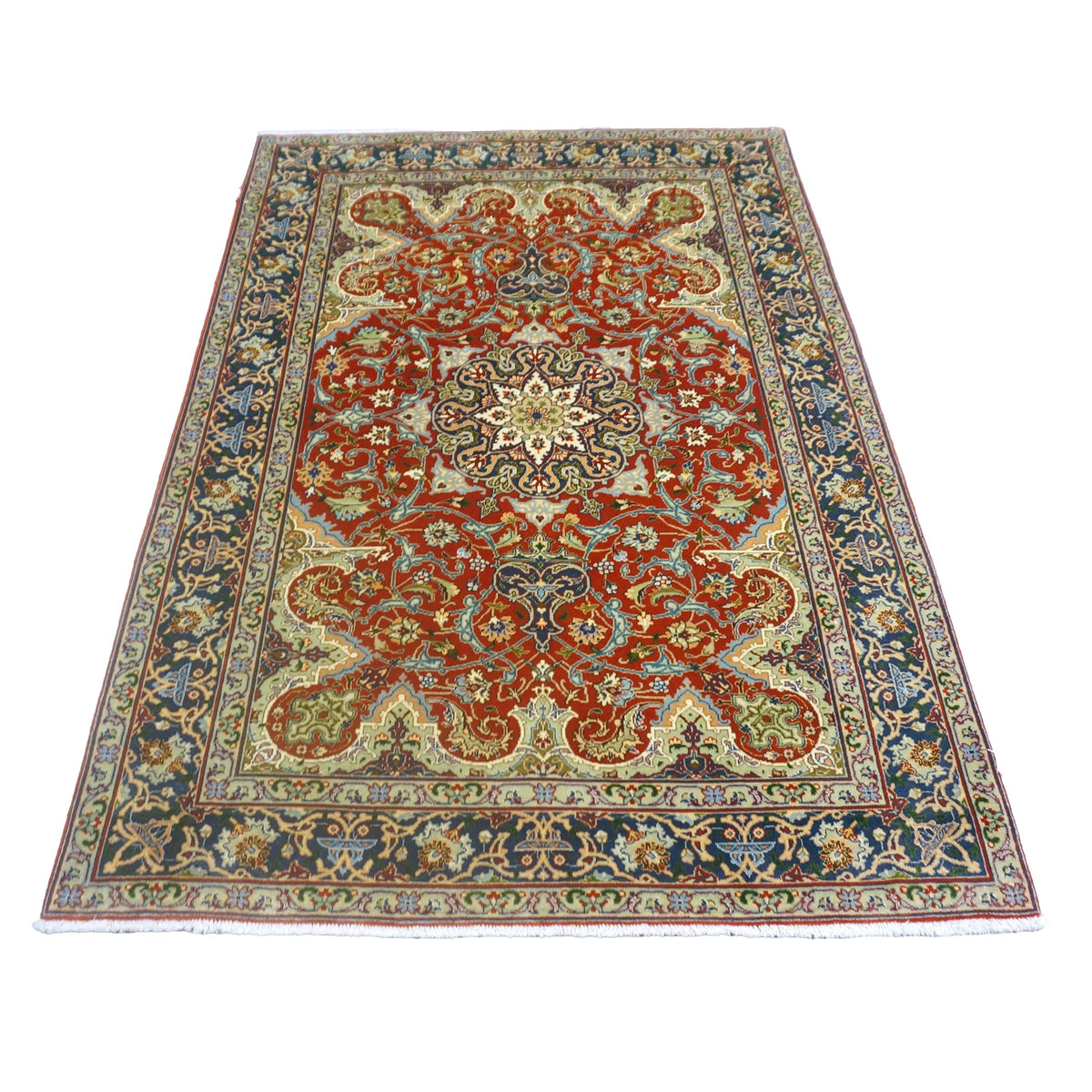Antique Persian Tabriz Wool 3x5 Red & Navy Handmade Area Rug #1143878