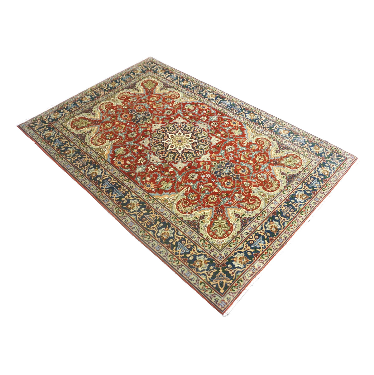 Antique Persian Tabriz Wool 3x5 Red & Navy Handmade Area Rug #1143878