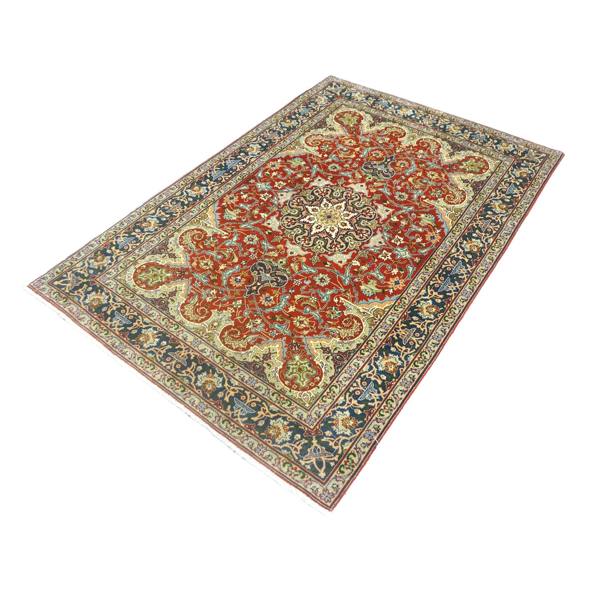 Antique Persian Tabriz Wool 3x5 Red & Navy Handmade Area Rug #1143878