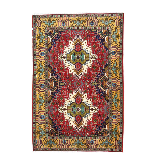 Vintage Persian Tabriz Wool 3x5 Red, Ivory & Yellow Handmade Area Rug #1143893