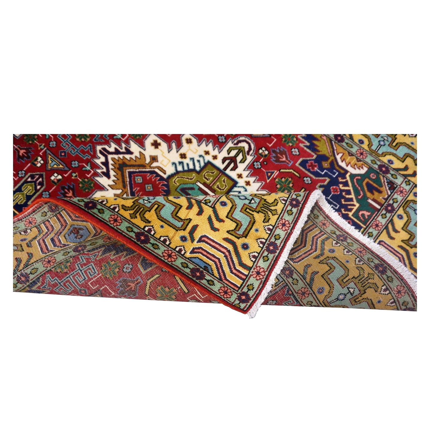 Vintage Persian Tabriz Wool 3x5 Red, Ivory & Yellow Handmade Area Rug #1143893