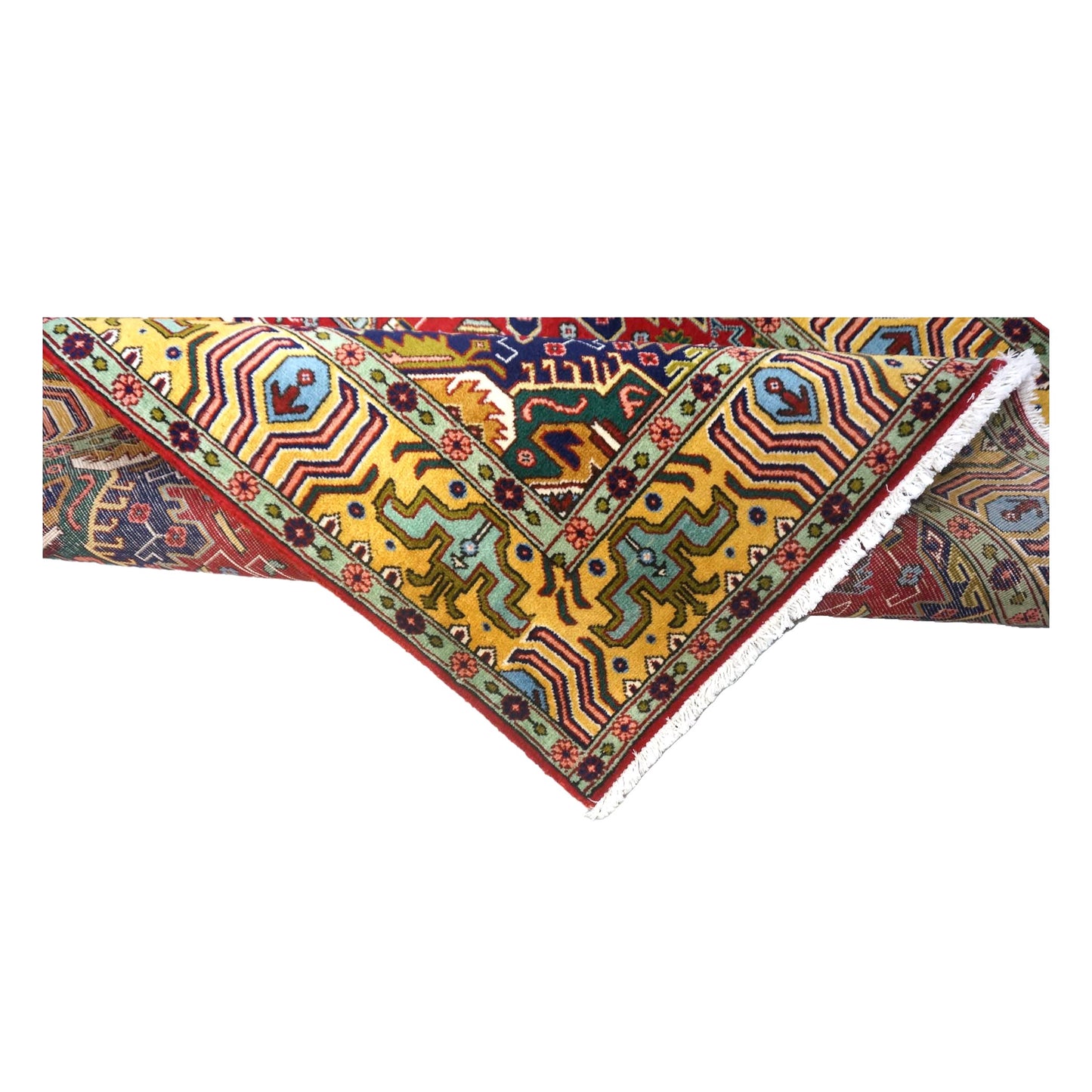 Vintage Persian Tabriz Wool 3x5 Red, Blue & Yellow Handmade Area Rug #1143894