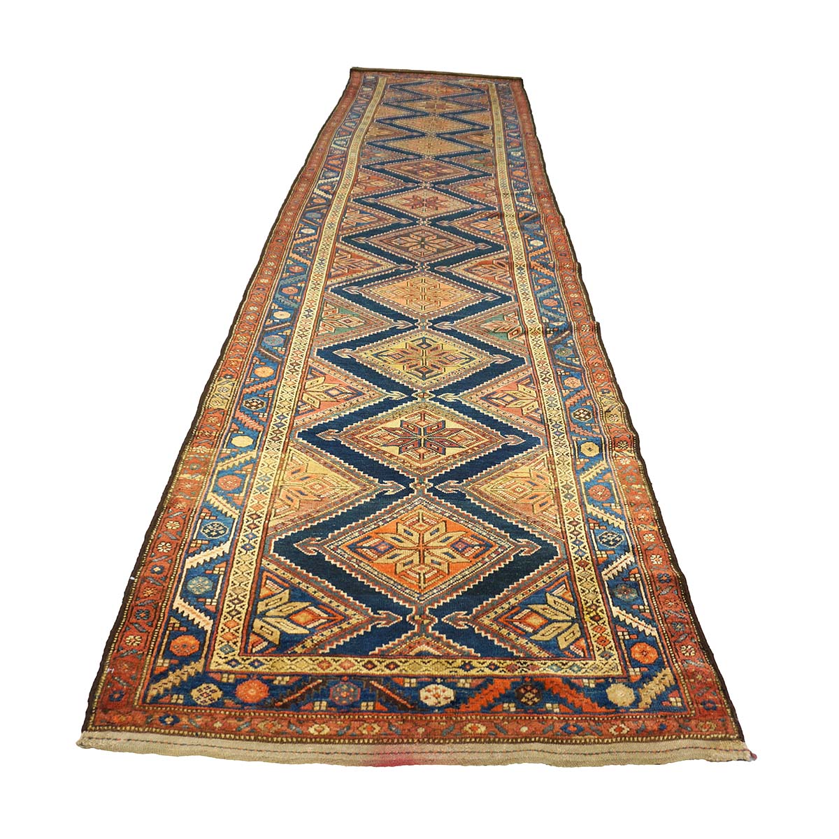 Antique Persian Northwest Wool 4x16 Navy & Rust Handmade Gallery Rug #1143895