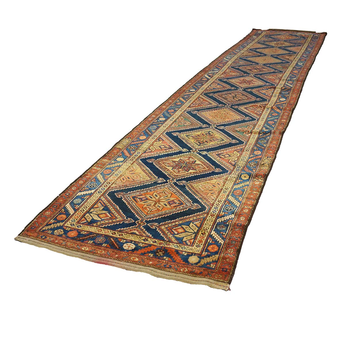 Antique Persian Northwest Wool 4x16 Navy & Rust Handmade Gallery Rug #1143895