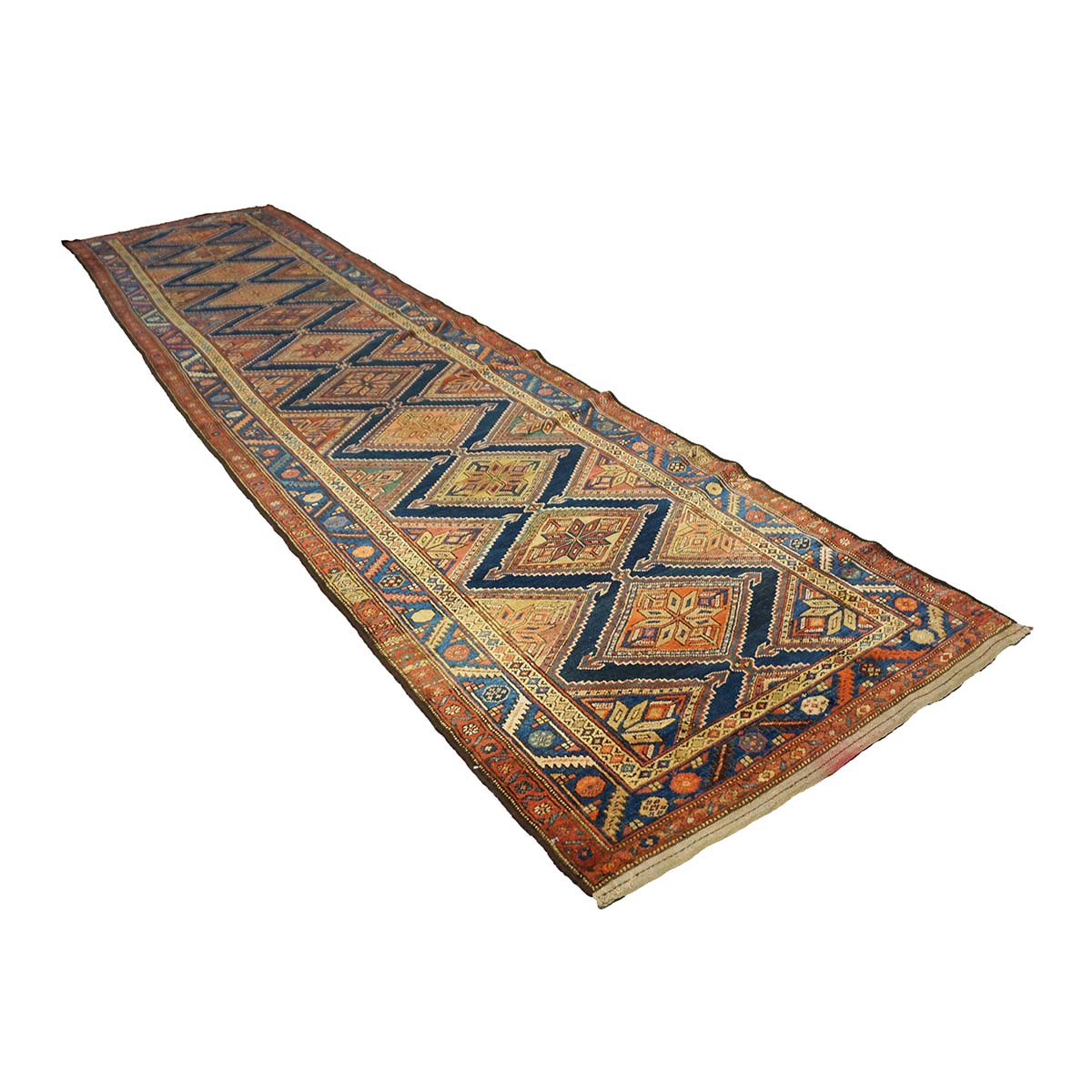 Antique Persian Northwest Wool 4x16 Navy & Rust Handmade Gallery Rug #1143895