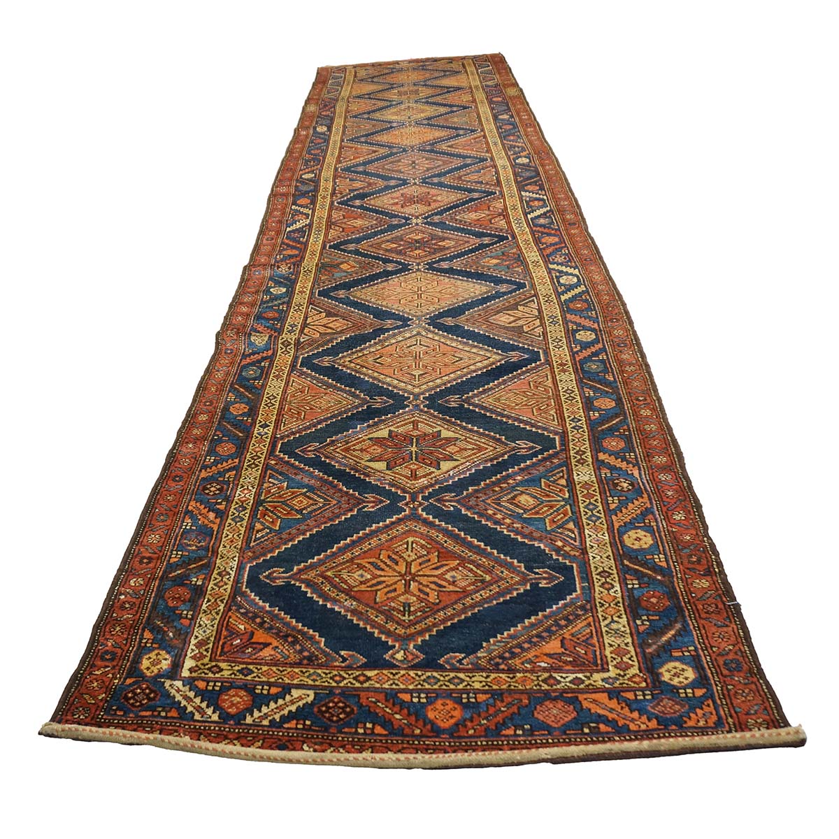 Antique Persian Northwest Wool 4x16 Navy & Rust Handmade Gallery Rug #1143895