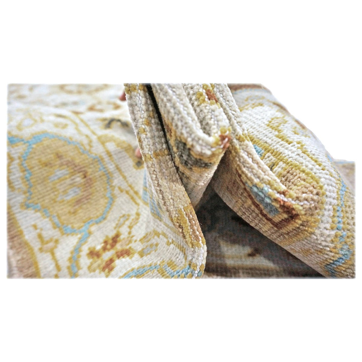 21st Century Afghan Sultanabad Wool 3x6 Ivory, Light Blue & Gold Handmade Runner Rug #1143914