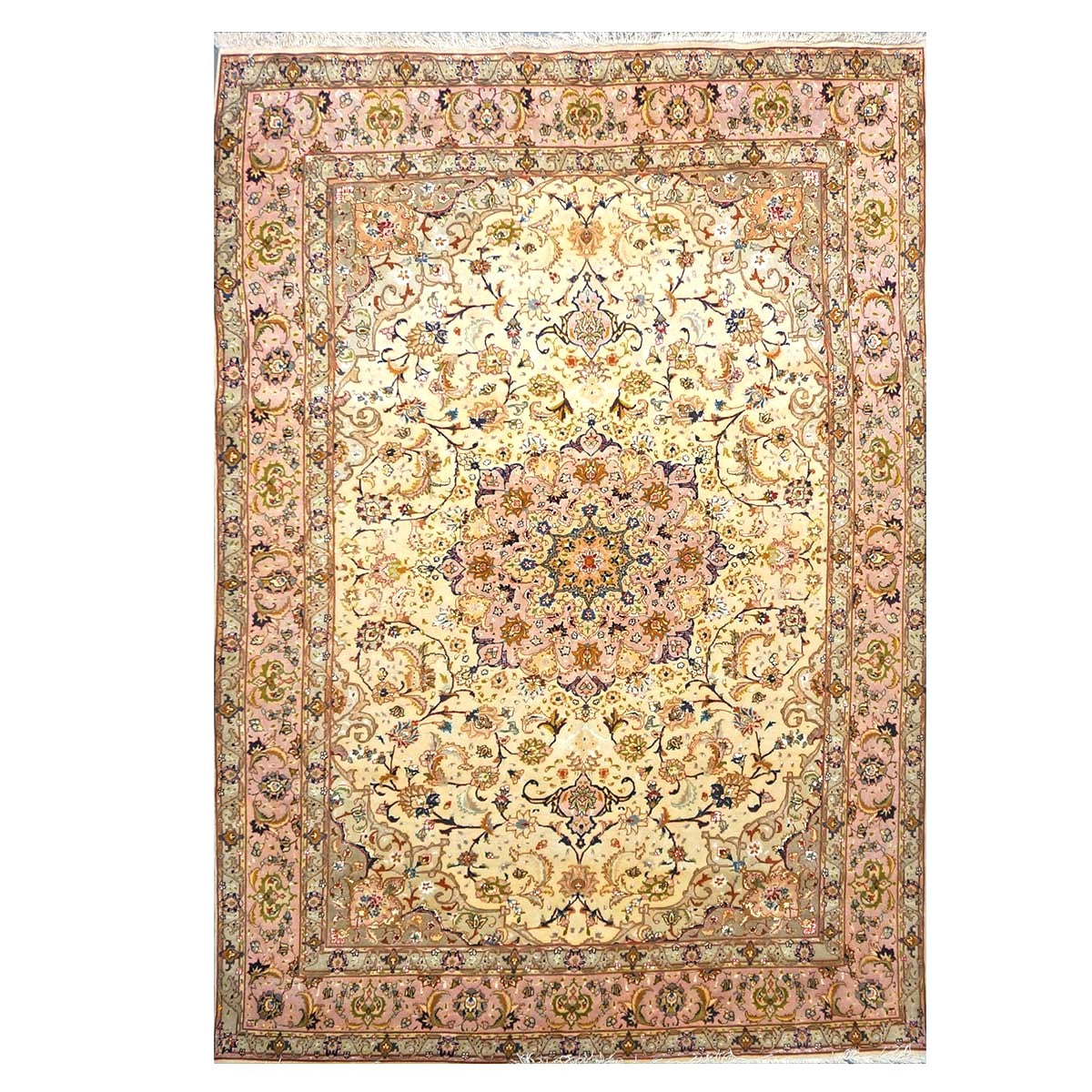 Vintage Persian Tabriz Wool 6x10 Ivory & Pink Handmade Area Rug #1143923