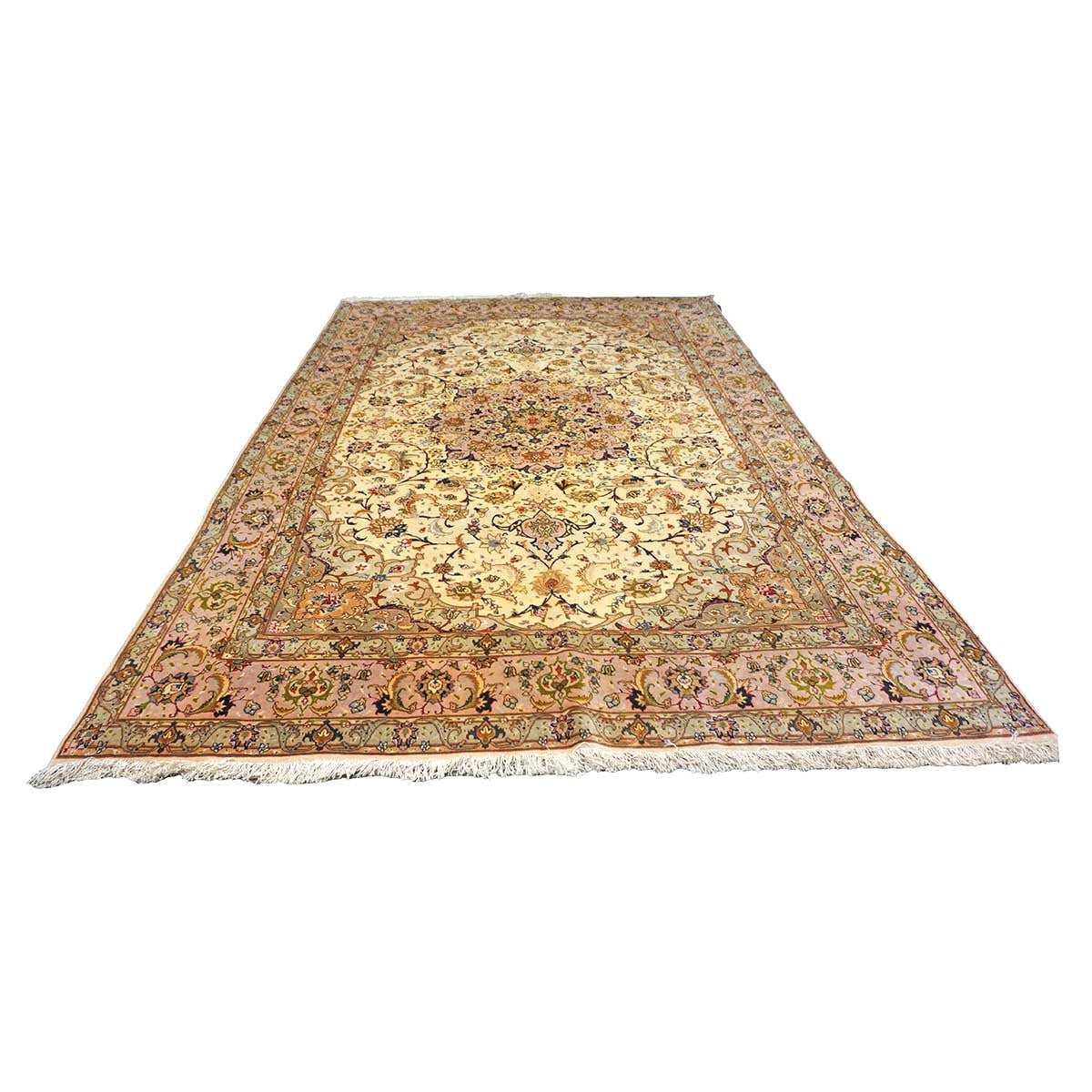 Vintage Persian Tabriz Wool 6x10 Ivory & Pink Handmade Area Rug #1143923